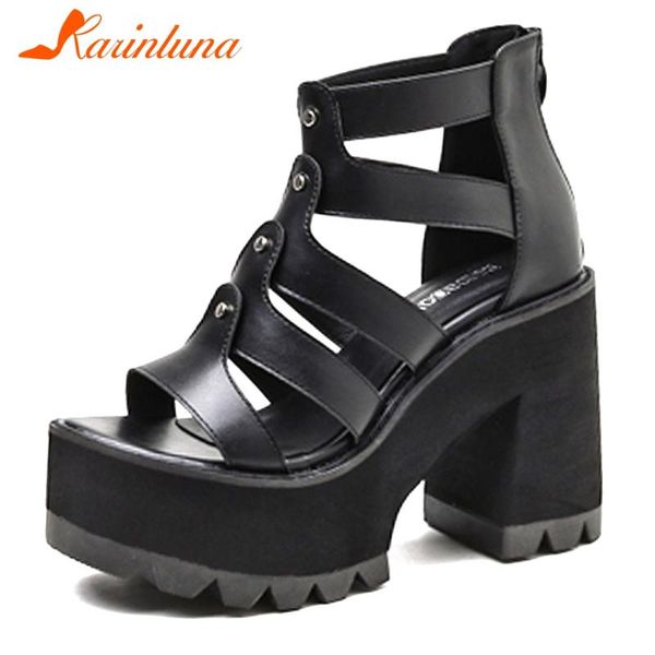 

brand female fashion punk daily sandals platform thick high heels women roman 2021 summer shoes dress, Black