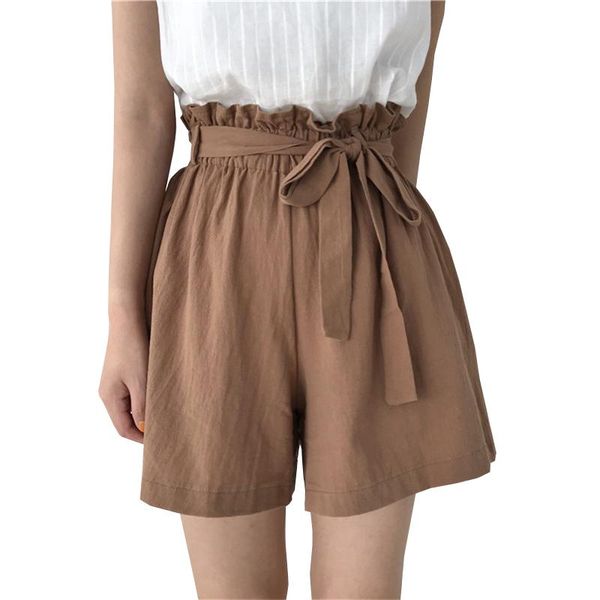 

women's shorts 2021 summer autumn fashion elastic sashes high waist women vintage wide leg solid thin bow female mw487, White;black