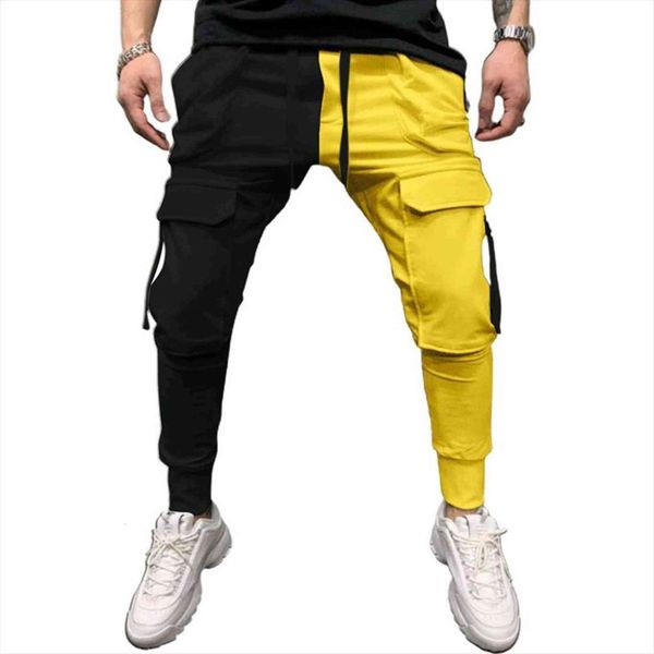 

casual sports color matching women pant lace up pockets trousers hip hop leggings gym running jogging streetwear for, Black
