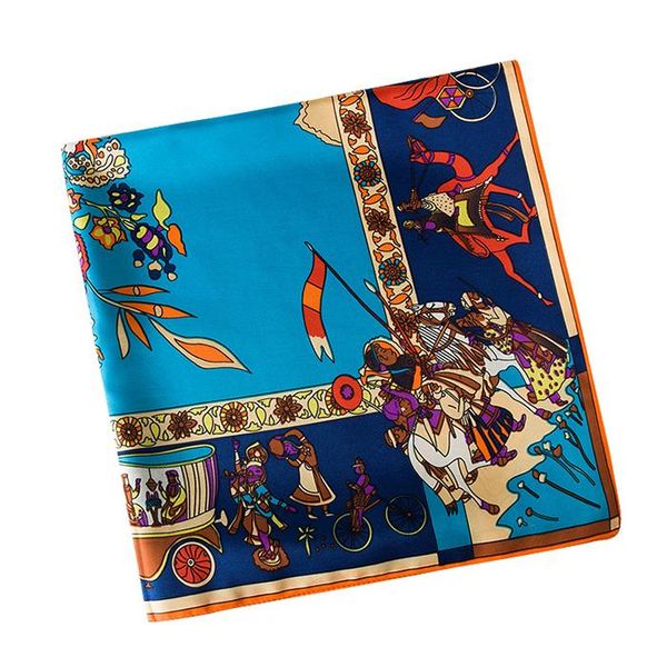 

square tree floral print scarf women shawls foulard femme blue large twill silk scarfs dropshipping 130*130cm, Blue;gray