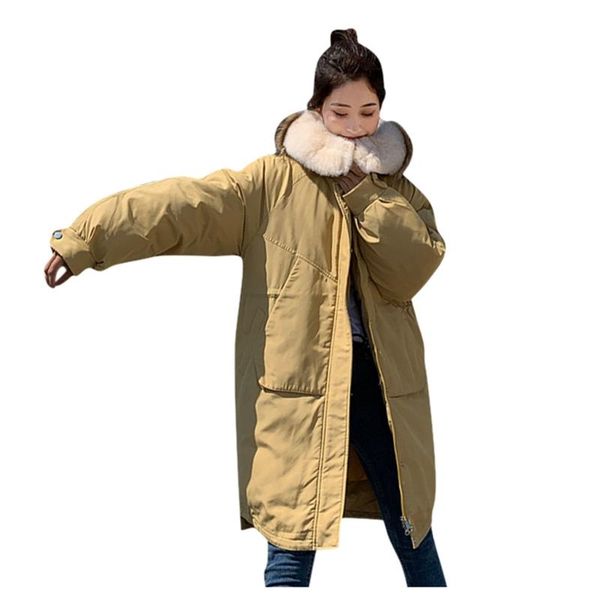 

winter coat women tide coats artificial raccoon hair collar female parka black thick cotton padded warm lining women's down & parkas