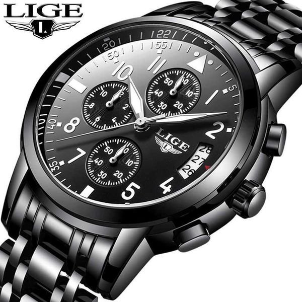 

lige luxury brand men's sport quartz watch full steel men watches dress business casual fashion black luminous male clock 210527, Slivery;brown