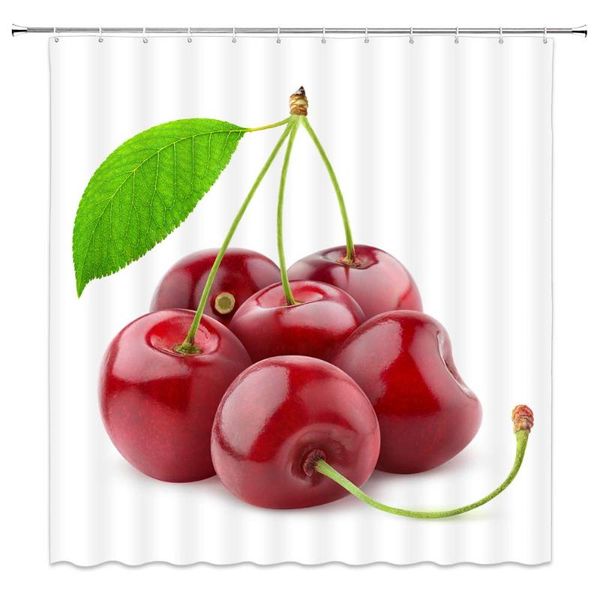 

red cherry shower curtain decor fresh fruit bathroom polyester fabric machine washable with hooks 70x70 inches curtains