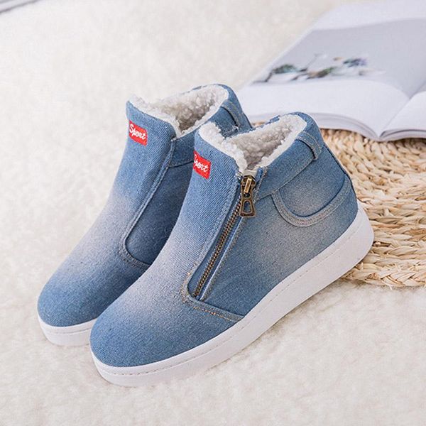 

boots winter women 2021 snow thickening ankle denim cotton shoes large size with platform 246, Black