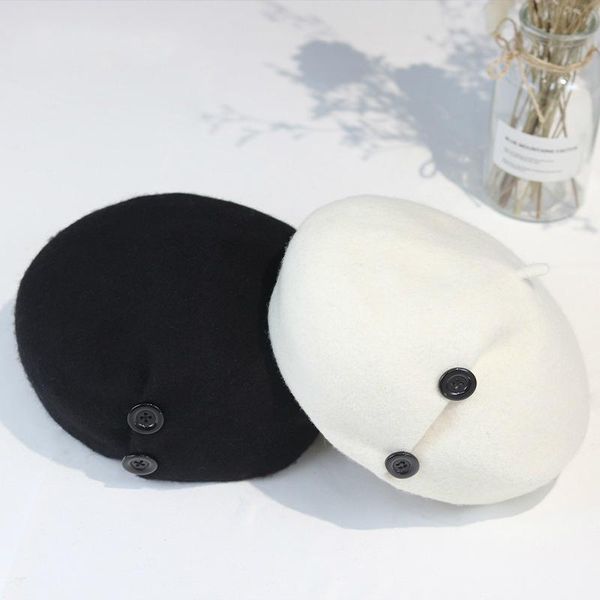 

berets 2021 classical women wool winter hat slouchy wrinkle button beanie thick warm lady girl french style beret adjuatble, Blue;gray