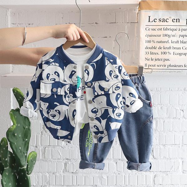 

children cotton wear suits baby sets boys girls cartoon printe panda hoodies t-shirt pants 3pcs set spring autumn sport clothes, White