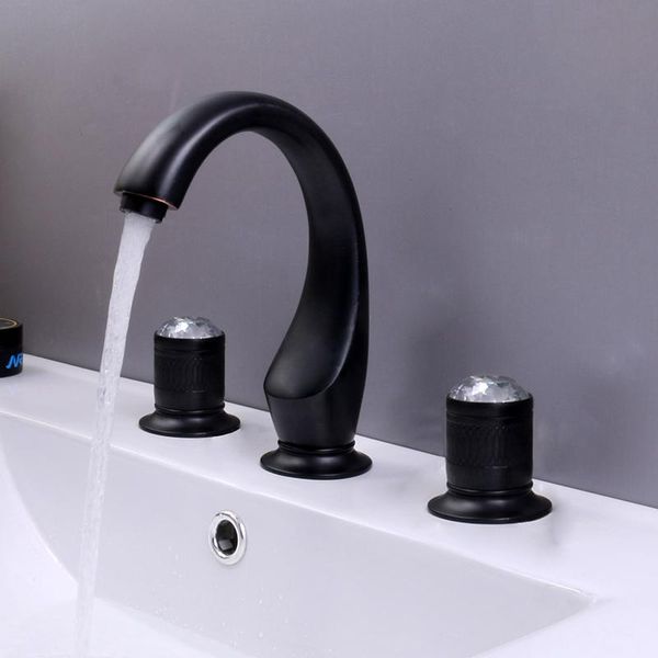 

basin faucet mixer black oil brass crystal 3 holes double handle bathroom sink and cold water tap bathtub faucets