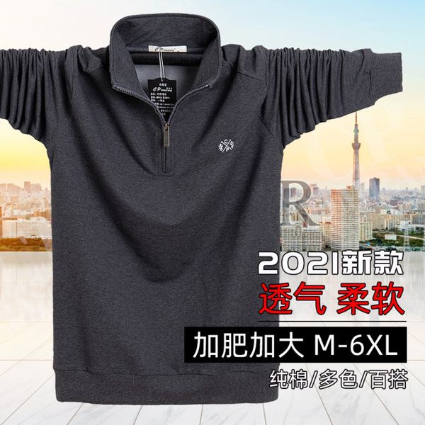 

men's t-shirt long sve cloth plus oversized sports autumn lapel zipper guy fat crowd 8868, White;black