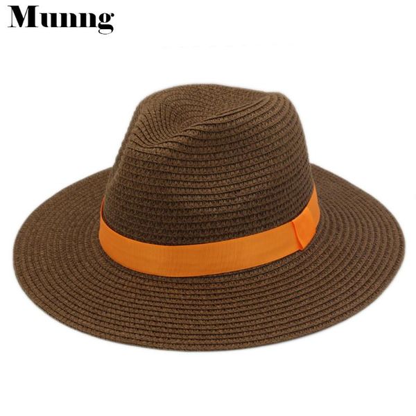 

wide brim hats munng women floppy panama straw hat cap beach fedoras orange ribbon, Blue;gray