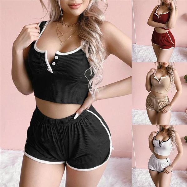 

women's tracksuits gray two piece set o neck sleeveless crop white and shorts biker casual women summer sport outfit ribber