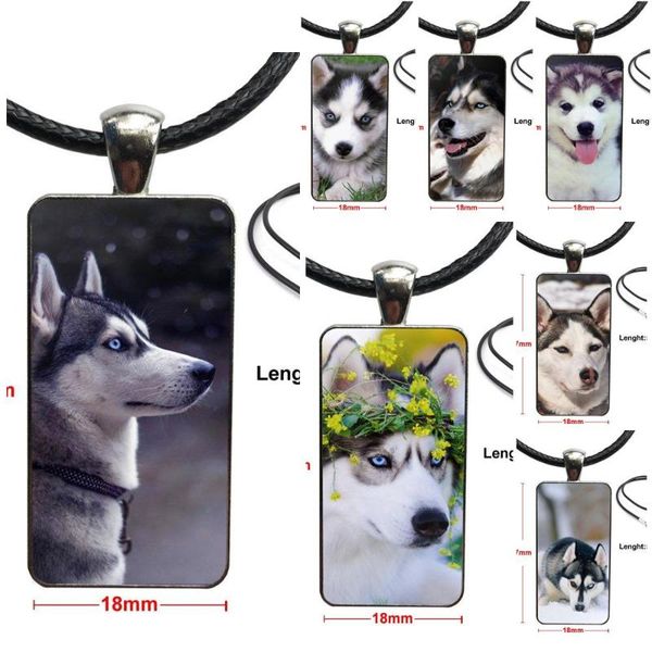 

pendant necklaces alaskan malamute siberian husky dog glass necklace handmade half rectangle for women gifts boy, Silver