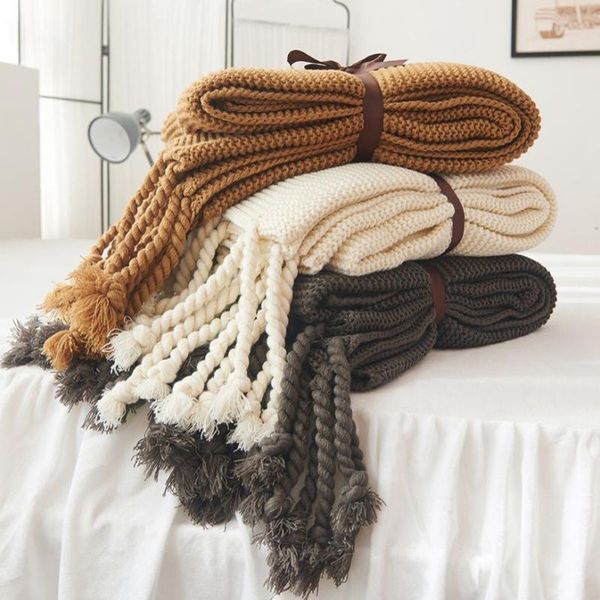 

blankets air conditioning blanket knitted tassel for bed cover home textile anti-pilling throw