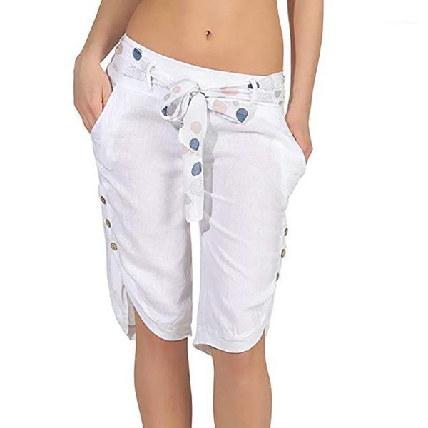 

women's pants & capris 2021 women summer solid loose knee length trousers female soft elastic waist lace-up, Black;white