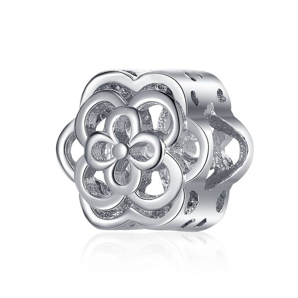 

fits pandora bracelets 30pcs hollow flower charms beads silver charms bead for women diy european necklace jewelry, Black