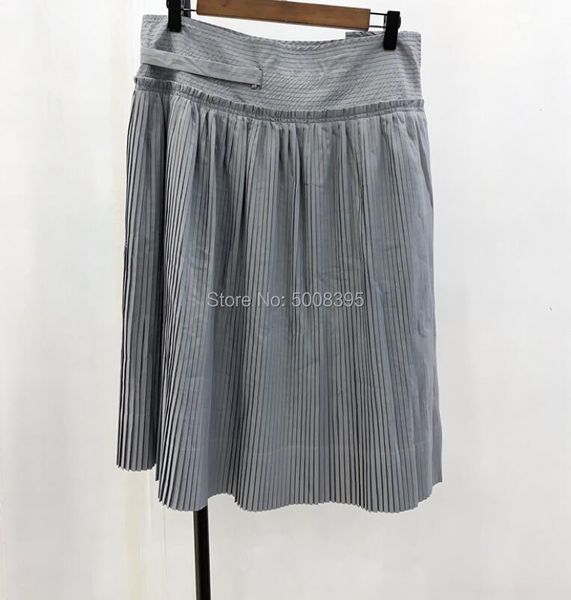 

skirts woman grey pleated skirt high waist with belt tied 2021 fashion, Black