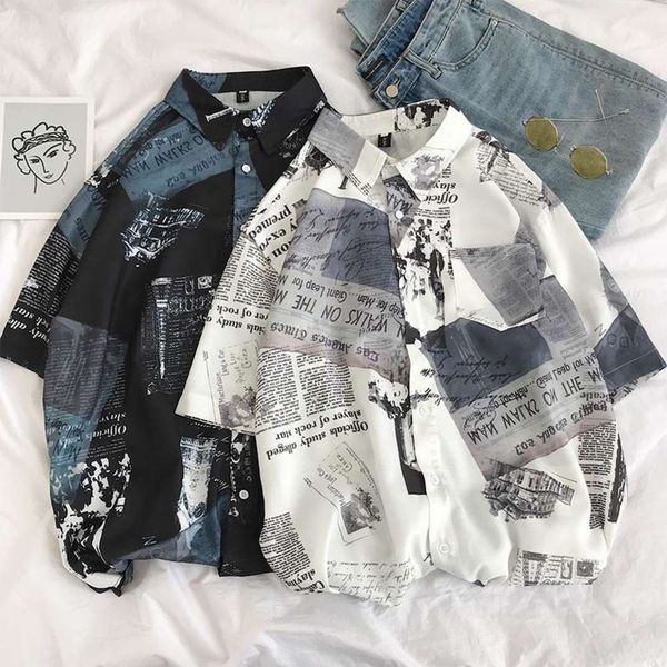 

men's casual shirts shirthandsome girl's men's net red short sleeve shirt korean fashion handsome spaper 0hsh, White;black