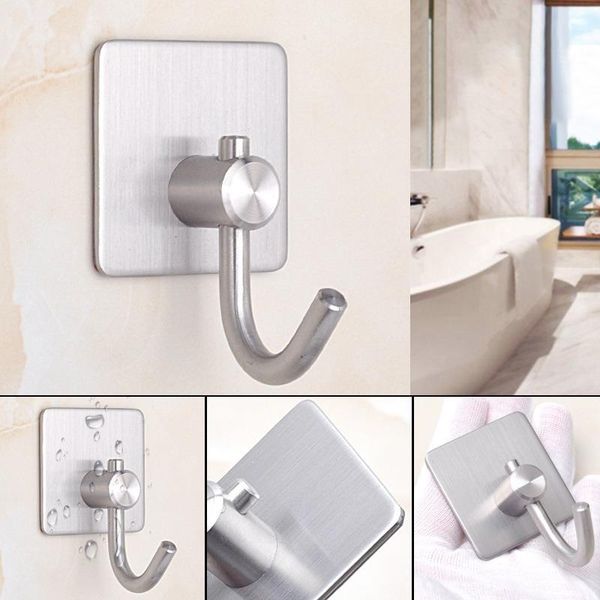 

hooks & rails 1pcs stainless steel towel wall door sticky self-adhesive hook home el kitchen bathroom clothes hanger organizer holder
