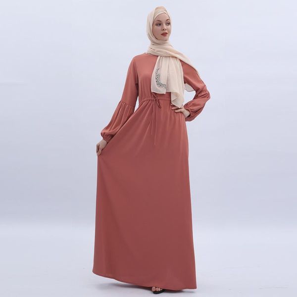 

ethnic clothing muslim fashion robe student solid color dubai girl full length ruffle abaya dress islamic hijab 2021, Red
