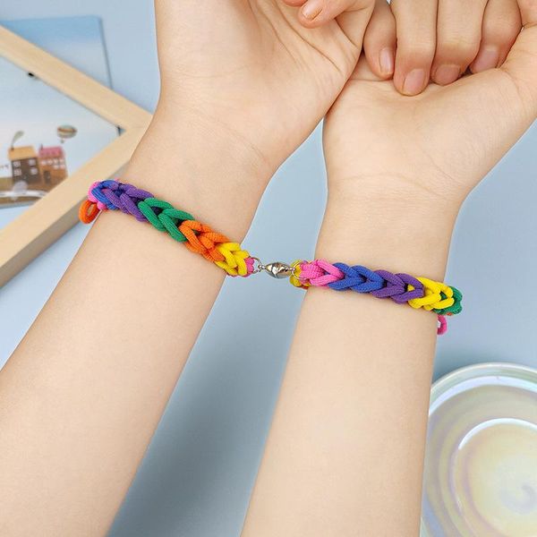

link, chain the rubber band ring rainbow love magnet attracts lovers bracelets a pair of men and women girlfriends hand rope, Black
