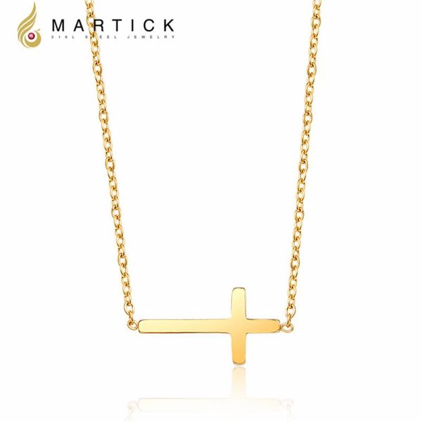 

pendant necklaces martick 316l stainless steel creative cross shape necklace chain for women never fade fashion jewelry p468, Silver