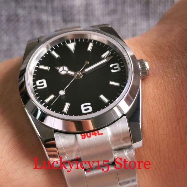 

wristwatches business 36mm nh35a mechanical men watch sterile dial red secodn hand polish bezel oyster glide lock band, Slivery;brown