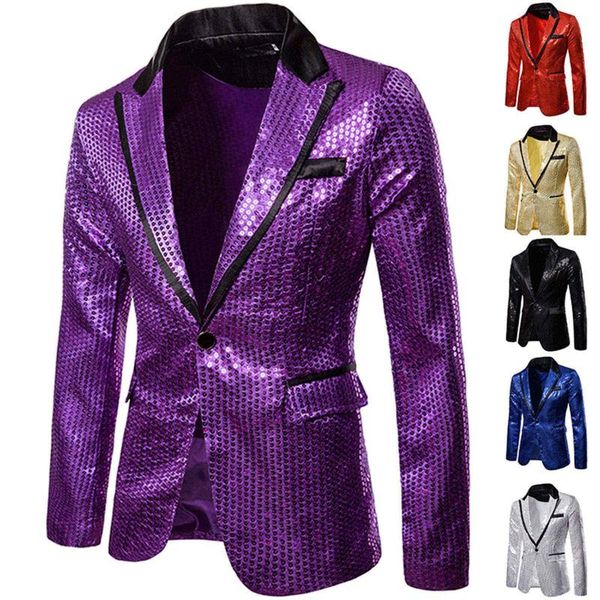

men's suits & blazers sequin party suit coat men charm casual performance jacket one button fit long sleeve night club, White;black