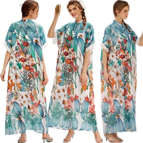 

ethnic clothing dubai muslim women printed long dress arabic abaya islamic summer vestido bohemia vintage maxi robe turkish gown, Red