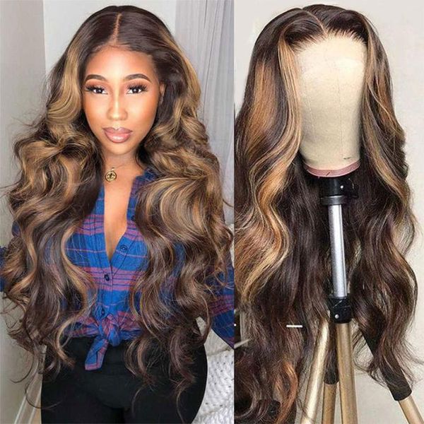 

lace wigs virgo 4/27 highlight wig brazilian body wave front human hair honey blonde ombre remy, Black;brown