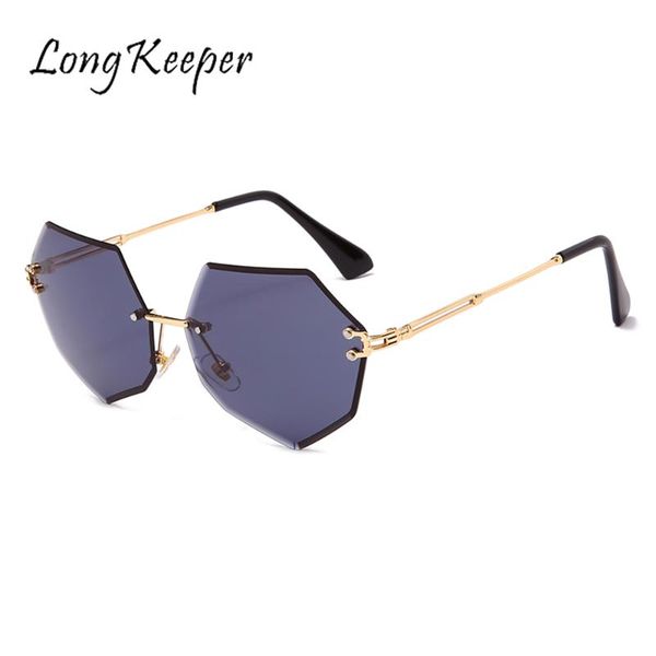 

longkeeper fashion polygon rimless sunglasses women retro trendy gradient frameless irregular eyewear for female, White;black