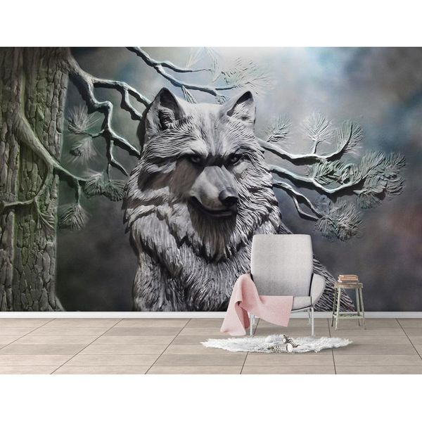 

wallpapers 3d embossed wall papers forest wolf po wallpaper mural home bar decor carta da parati 3 d self adhesive /silk