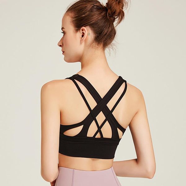 

gym clothing myzyqg sports bra women cross beauty back elastic running yoga underwear shockproof fitness vest workout lingerie, White;black
