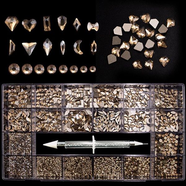 

nail art decorations t4mb 21 grids glass crystals mix sizes flat back decoration set with rhinestone dotting pen diy accessories, Silver;gold