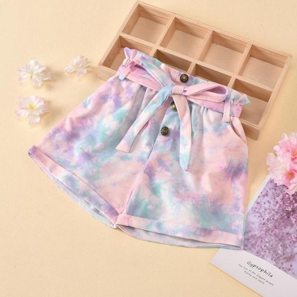 

toddler kids baby girl cute bottoms shorts with belt tie-dyed shorts clothes fashion summer kids baby costume for girls, Black