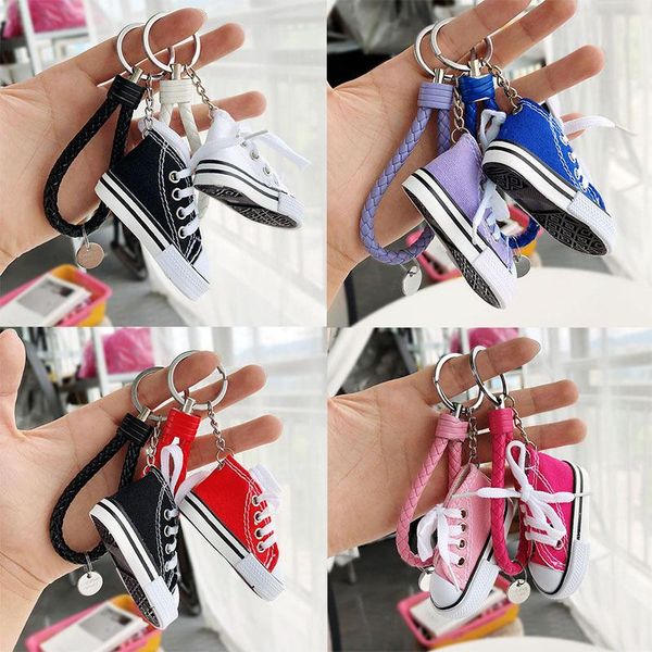 

keychains mini hip canvas sneaker tennis shoe keychain women blue pink black white sports shoes keyring doll funny boys gilrs gifts, Silver