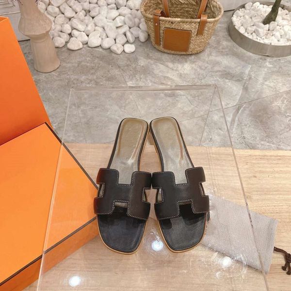 

official website 70% off outlet luxury brand flat casual genuine leather outdoor beach slides candy color sandels for summer slippers women, Black