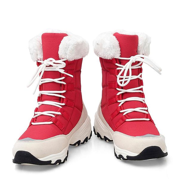 

boots ankle for women winter shoes keep warm waterproof snow ladies lace-up plus size 42 chaussures femme, Black