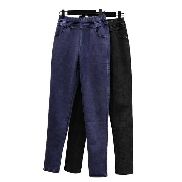 

women's pants & capris winter women oversize cotton trousers plus velvet thicken pencil high waist slacks female size 6xl elasticity g7, Black;white