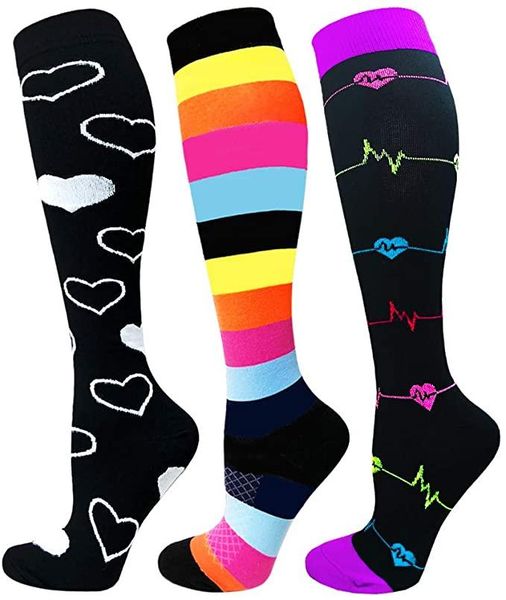 

styles compression socks fit for varicose veins heart pattern outdoor running cycling long pressure stockings high men's, Black