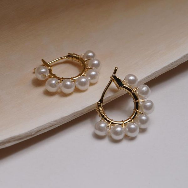 

hoop & huggie vsnow french vintage imitation pearl circle earrings for women luxury gold metal beaded wedding jewelry pendientes, Golden;silver