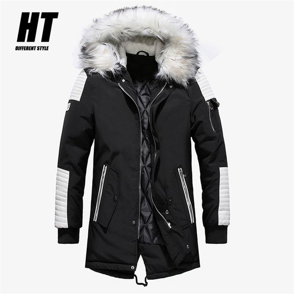 

winter jacket men thicken warm parkas casual long outwear hooded collar jackets coats hombre invierno drop 210910, Black