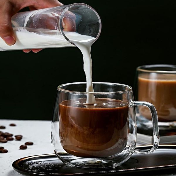 

wine glasses ahdiha350ml glass coffee cup double wall heat resistant large with handle creative milk tea mugs transparent drinkware hand-mak