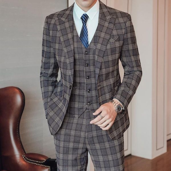 

men's suits & blazers men clothing 2021 tide brand suit three-piece british youth business fashion casual plaid, White;black