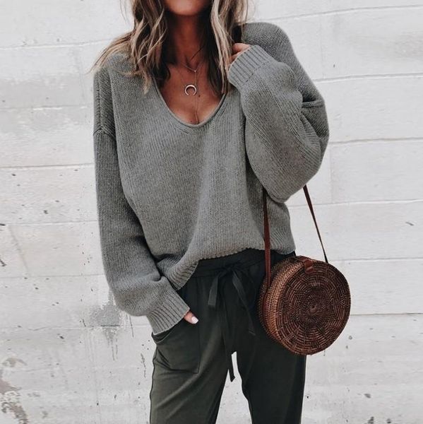 

women's sweaters casual knitted sweater women streetwear v neck long sleeve pullovers loose solid coat 2021 autumn winter db002, White;black