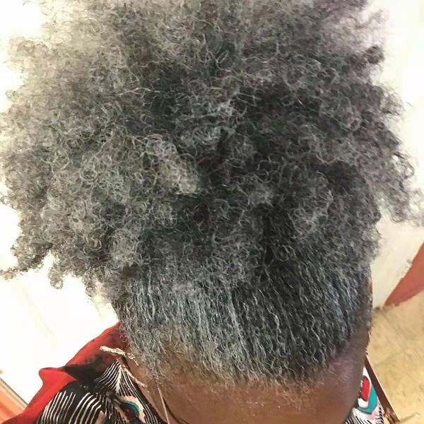 

gracefully silver grey hair puff ponytails naturally short high 4c afro kinky curly women hairs er afro-bun gray human hairs ponytail extens, Black