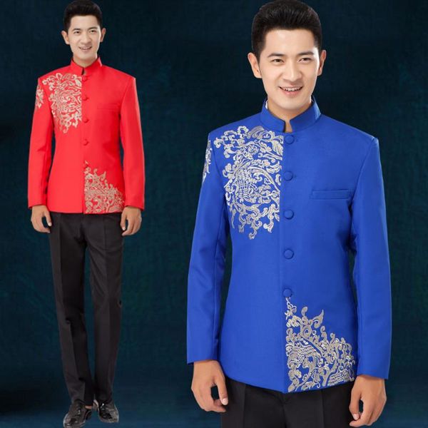 

s-3xl 2021 men's clothing slim fashion embroidered tunic plus size host studio suit formal dress singer costumes suits & blazers, White;black