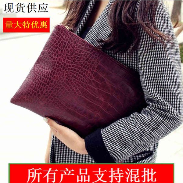 

bag handbag shrimp skin women's envelope crocodile pattern dinner, Black;red