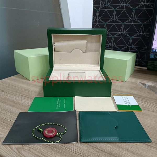 HJD Fashion Green Casos R Qualidade o Assista L Boxs E Paper x Bags Certificado Caixas Originais para Mulher Mulher Man Relógios Acessórios de Caixa de Presente Rolx 2023
