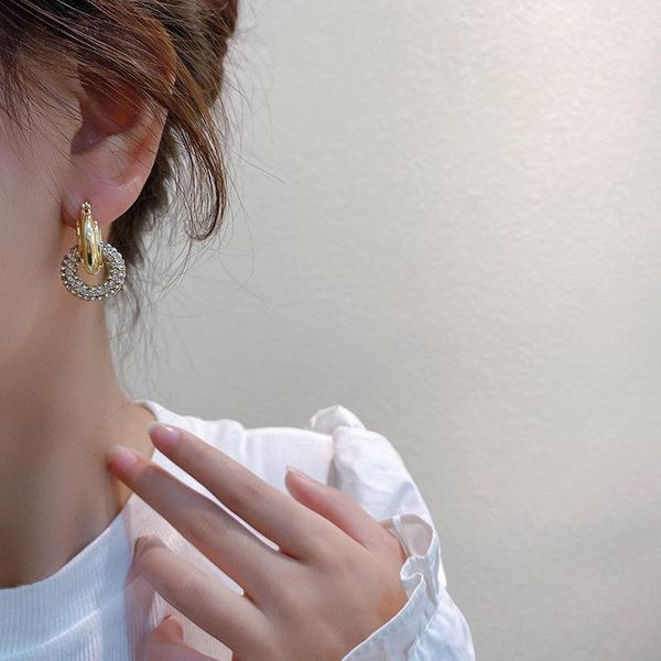 

dangle & chandelier minar minimalist linked double circle hoop earrings chunky huggie small hanging trendy dainty jewelry, Silver