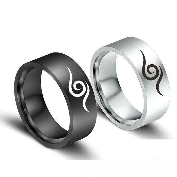

8mm uchiha kakashi dark logo rings stainless steel band gifts size 6-13, Silver