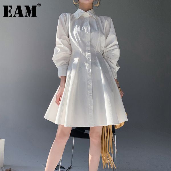 

[eam] women white pleated knee-length shirt dress lapel long sleeve loose fit fashion spring autumn 1dd6044 210512, Black;gray